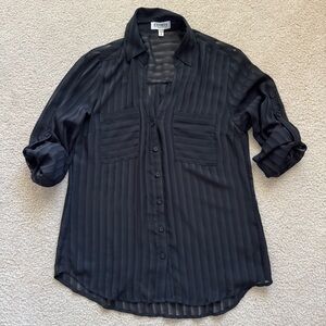Express The Portfolio Shirt Sheer Striped Button-Down Blouse